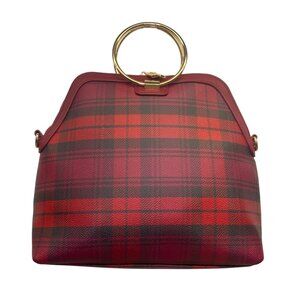 Iman Women’s Burgundy/Red Faux Leather Plaid Gold Ring Handles Crossbody Tote
